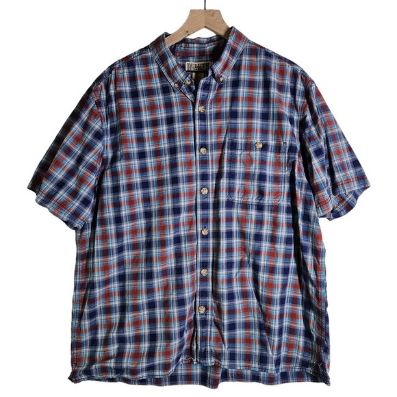 Duluth Trading Plaid‎ Short Sleeve Button Front Shirt Men's XL Blue Red - Picture 1 of 5